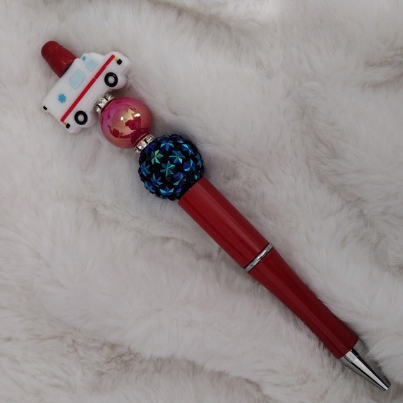 Handcrafted Other - Red Novelty Pen with Toy Car Topper